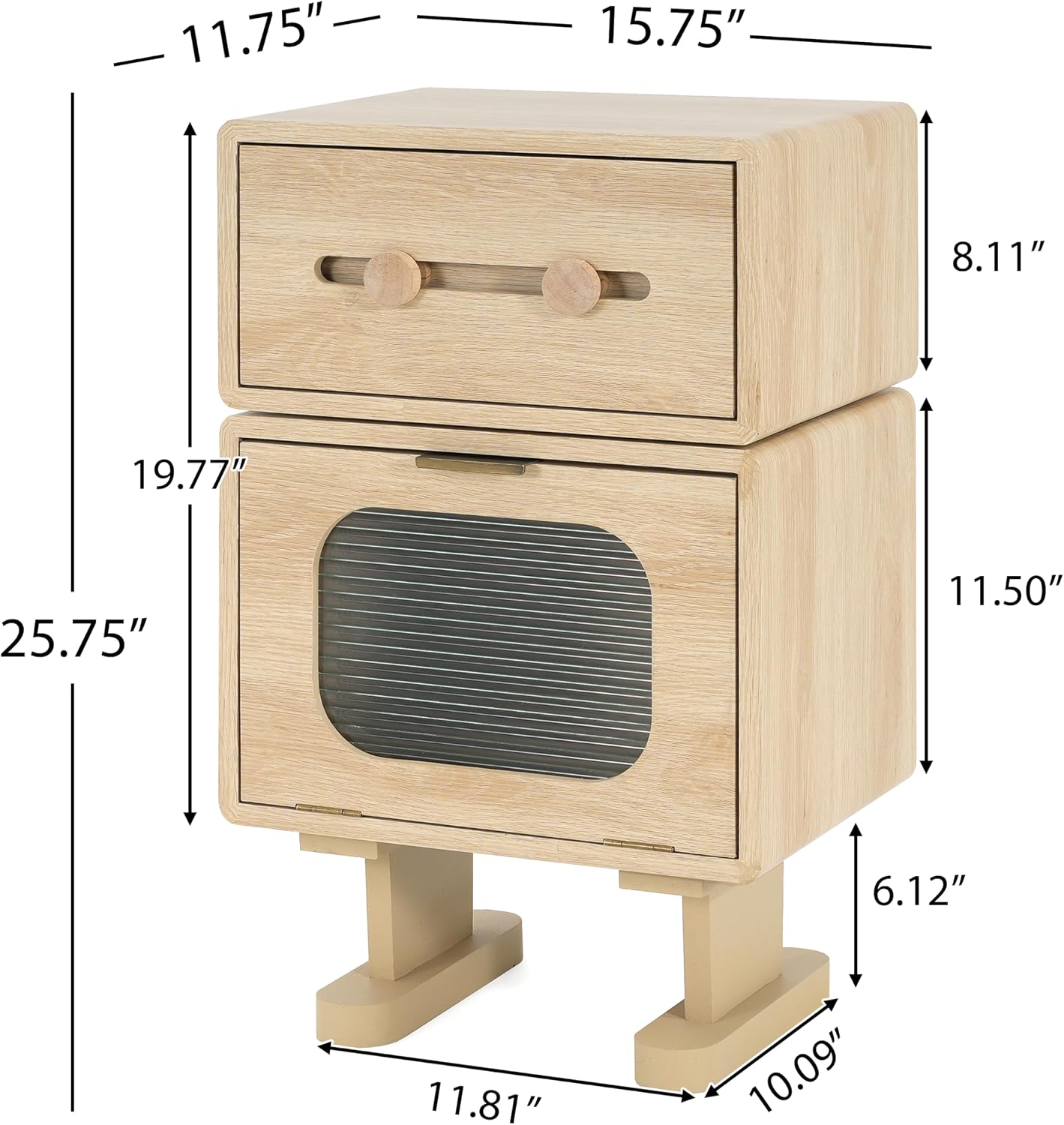 Christopher Knight Home Aurl Storage End Table, Tall Side Table, Robot Design, Rotating Tabletop, 2 Storage Drawers, Spacious Space for Organize, Wooden Nightstand for Living Room Bedroom, Natural