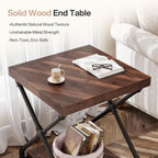 Tribesigns Solid Wood End Side Table with Storage Space for Living Room, Small Wood Nightstand for Bedroom, Dark Brown