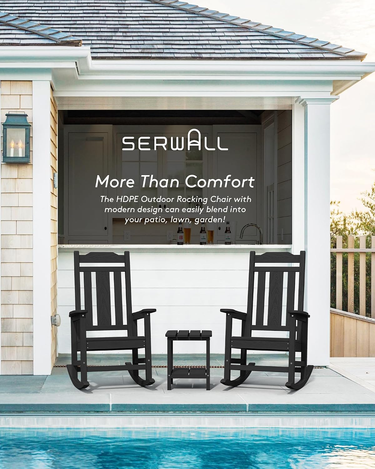 SERWALL HDPE Oversized Outdoor Rocking Chairs Set of 2, Patio Rocker, Black | Heavy Duty Front Porch Rocker, All Weather Rocking Chairs for Adults, Durable