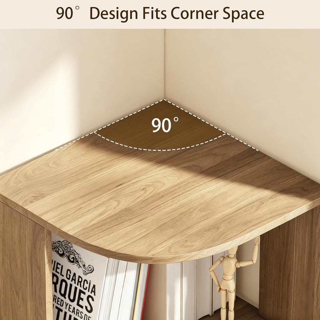 Corner Shelf, 5-Tier Corner Storage Cabinet with Fluted Doors, 64.6" Corner Shelves Bookshelf Stand Display Rack for Bedroom, Living Room, Kitchen, Home Office, Oak