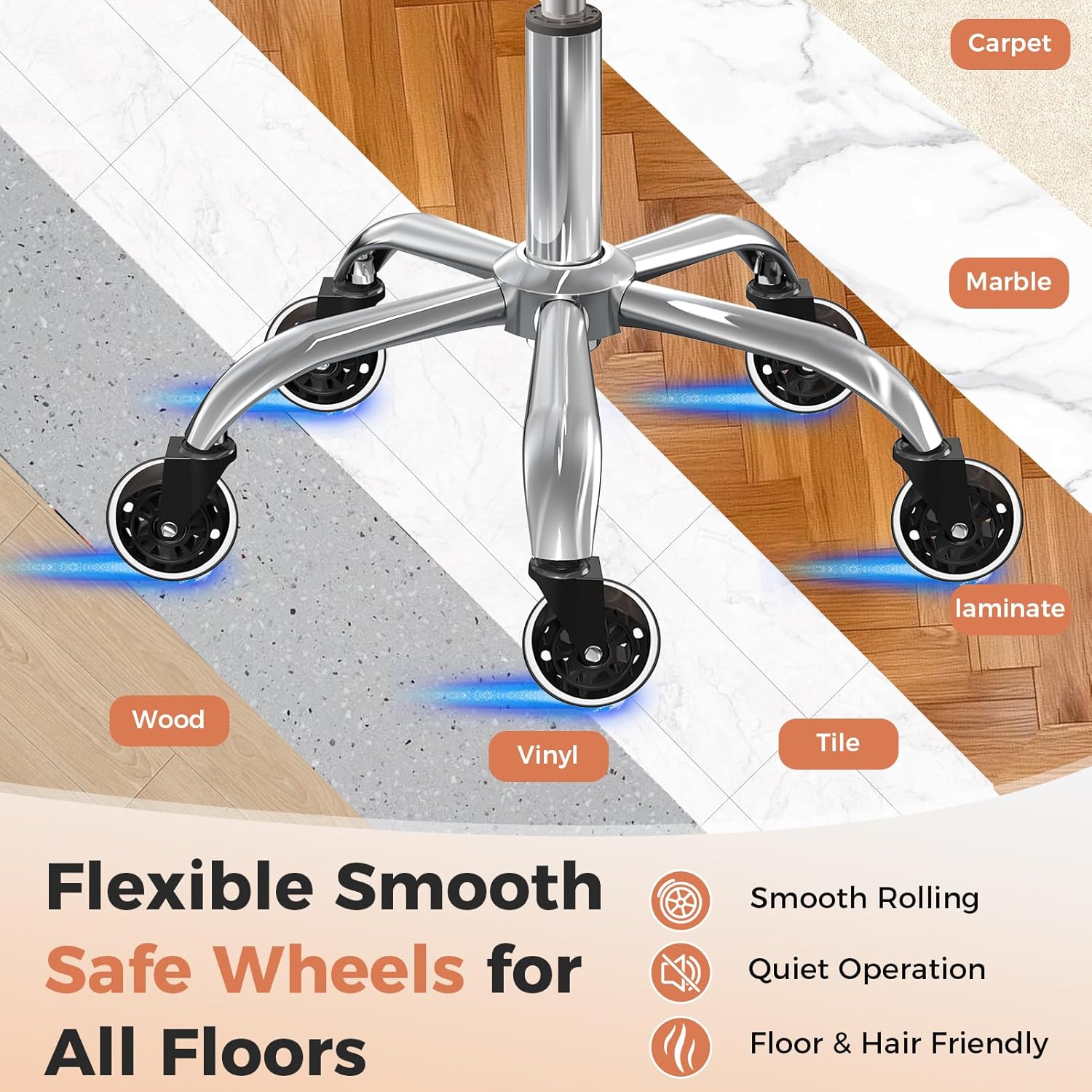 Rolling Stool Chair with Wheels, Height Adjustable Stool with Back Support, Office Drafting Chair with PU Leather Cushion for Home Office Kitchen Vanity Salon Garage Tattoo Dentist Esthetician(Camel)