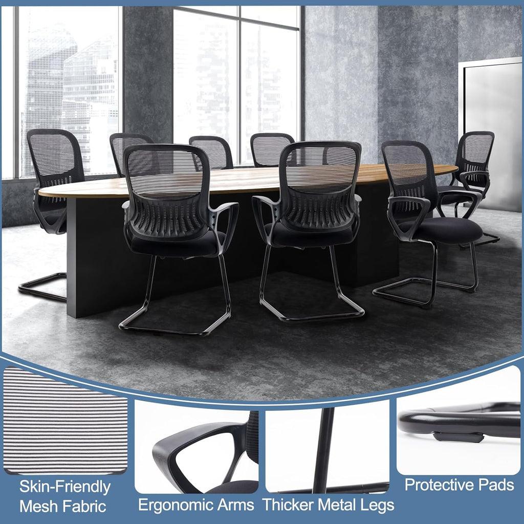 DUMOS Office Desk Chair with Sled Base Set of 6, Ergonomic Executive Mesh Computer Chairs with Lumbar Support for Home Bedroom Waiting Reception Guest Student