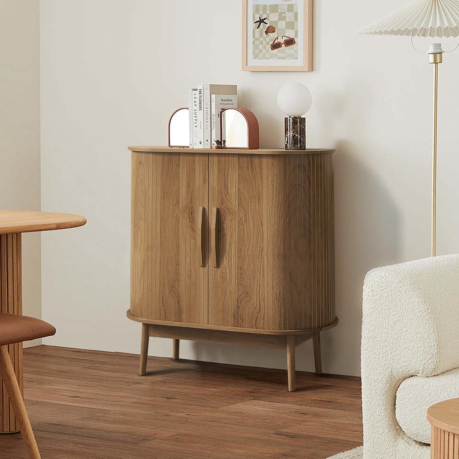 Small Sideboard Buffet Cabinet with Storage, Sliding Doors, 31" Wood Narrow Accent Storage Cabinet, Modern Buffet Table Coffee Bar Cabinet for Kitchen, Living Room (Walnut)