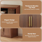 Fluted Buffet Cabinet with Storage, 63" Wide Wood Sideboard Credenza with 4 Doors & Open Storage Shelf, Modern Kitchen Entryway Accent Table for Dining Room Living Room, Kitchen, Hallway, Walnut