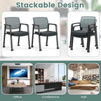 Tangkula Rolling Conference Room Chairs Set of 10, Stackable Office Guest Mesh Chairs with Armrests and Wheels, Ideal for Waiting Room Office, School, Lobby (Grey)