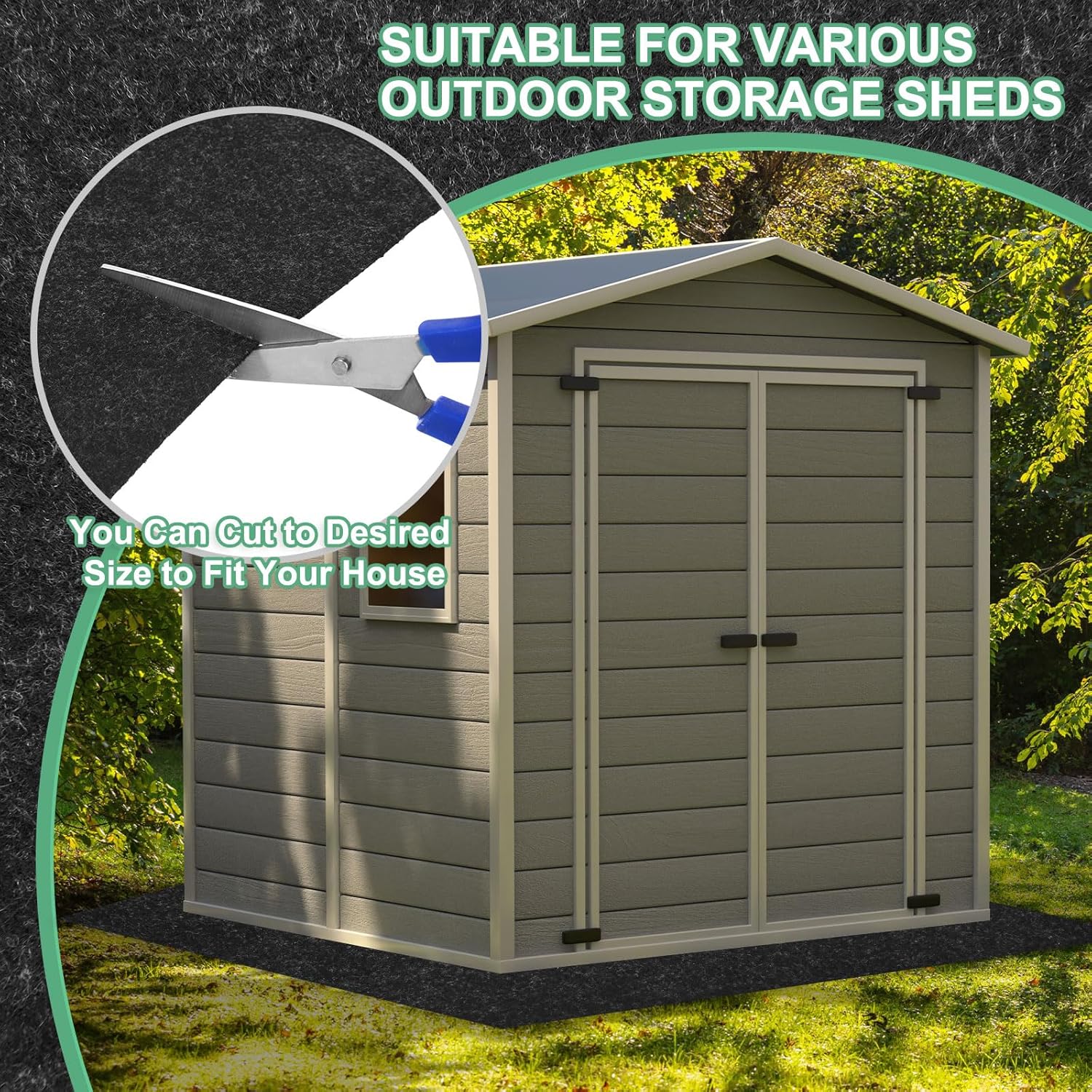 M METERXITY Outdoor Storage Shed Mat, 10x10 FT Waterproof Small Shed Flooring Mat for Patio Furniture Floor Protecting from Wear/Liquid/Dust/Oil, Non-Slip Carport Pad [Grey]
