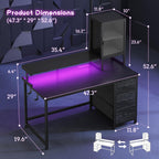 DurayLoly 47" Gaming Desk with Hutch and Cabinet to Display, Gaming Table with 3 Drawers for Small Space Storage, 2 AC Power Outlets and RGB Light, Monitor Stand for Student Bedroom