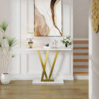 43.3" Gold Console Table, Modern Entryway Table with White Faux Marble Top & Metal Base, Narrow Sofa Table for Living Room, Hallway, Foyer