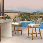 PURPLE LEAF Patio Bar Stool Counter Height Stools Set of 2 Outdoor Rattan Chairs with Back Modern Aluminum Woven Barstools for Garden Patio Kitchen Indoor Teak
