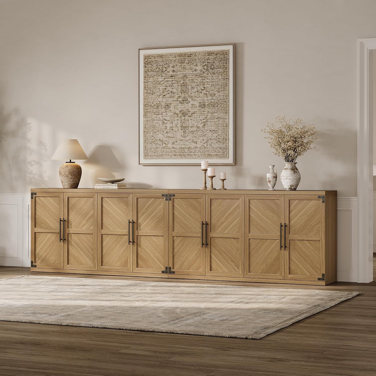 SICOTAS Buffet Cabinet with 4 Doors, Modern Sideboard Cabinet with Storage and Adjustable Shelves, Large Credenza Storage Cabinet (1, Oak Brown)