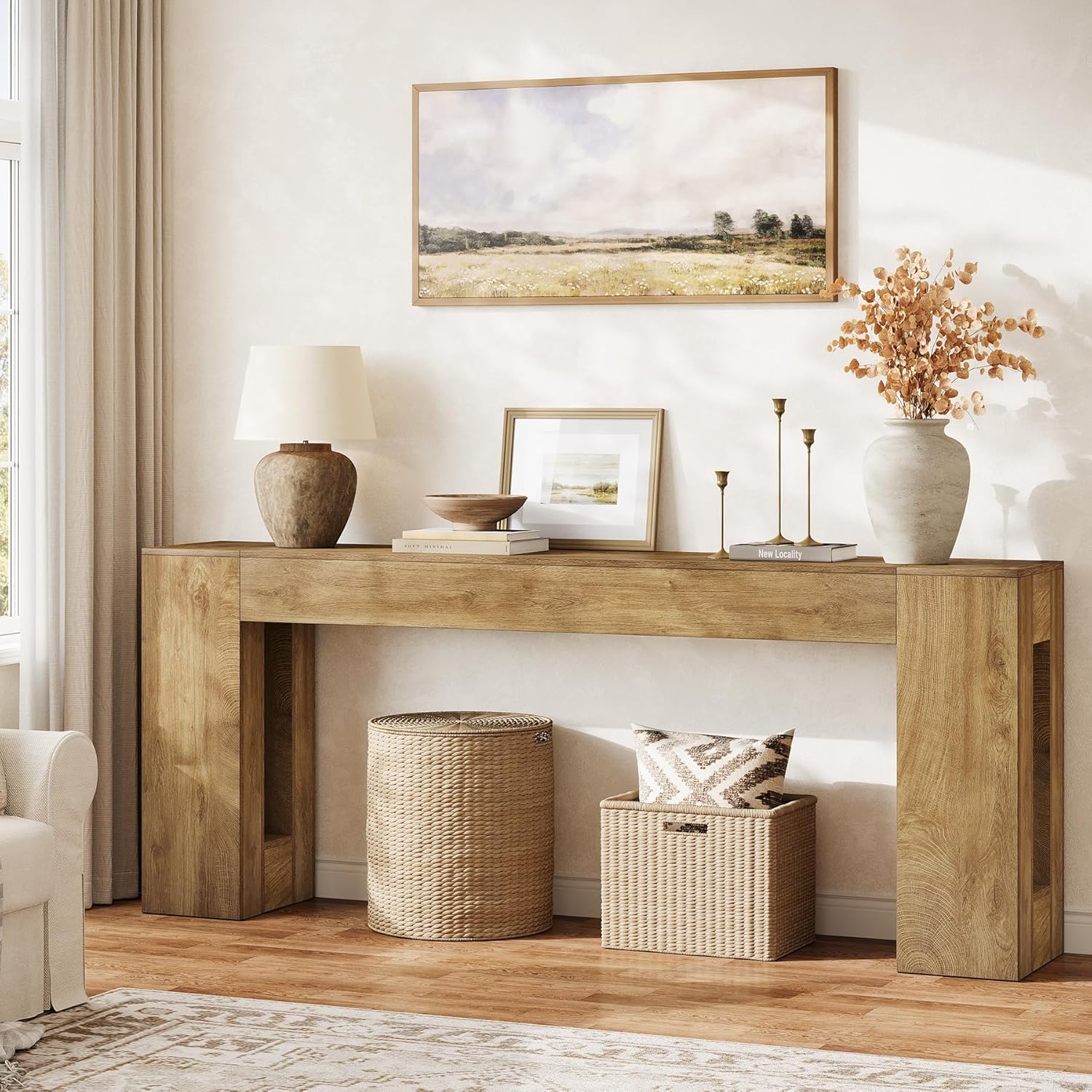 Tribesigns 79-Inch Extra Long Console Tables for Entryway, Farmhouse Narrow Sofa Table Behind Couch with Thick Legs, Wooden Entryway Accent Furniture for Living Room, Hallway, Foyer, Light Brown