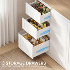 70.8" Tall Kitchen Pantry Cabinet with Adjustable Shelves, Farmhouse Kitchen Hutch with 5 Doors and 3 Drawers, LED Pantry Storage Cabinet with Charging Station for Dining Room, White