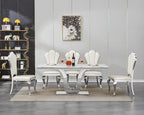Faux Marble Dining Table for 4 to 6, 68 inch Luxury Dining Room Table with White Faux Marble Top & Silver Stainless Steel U Base, Modern Rectangle Dinner Table for Kitchen Living Dining Room Apartment