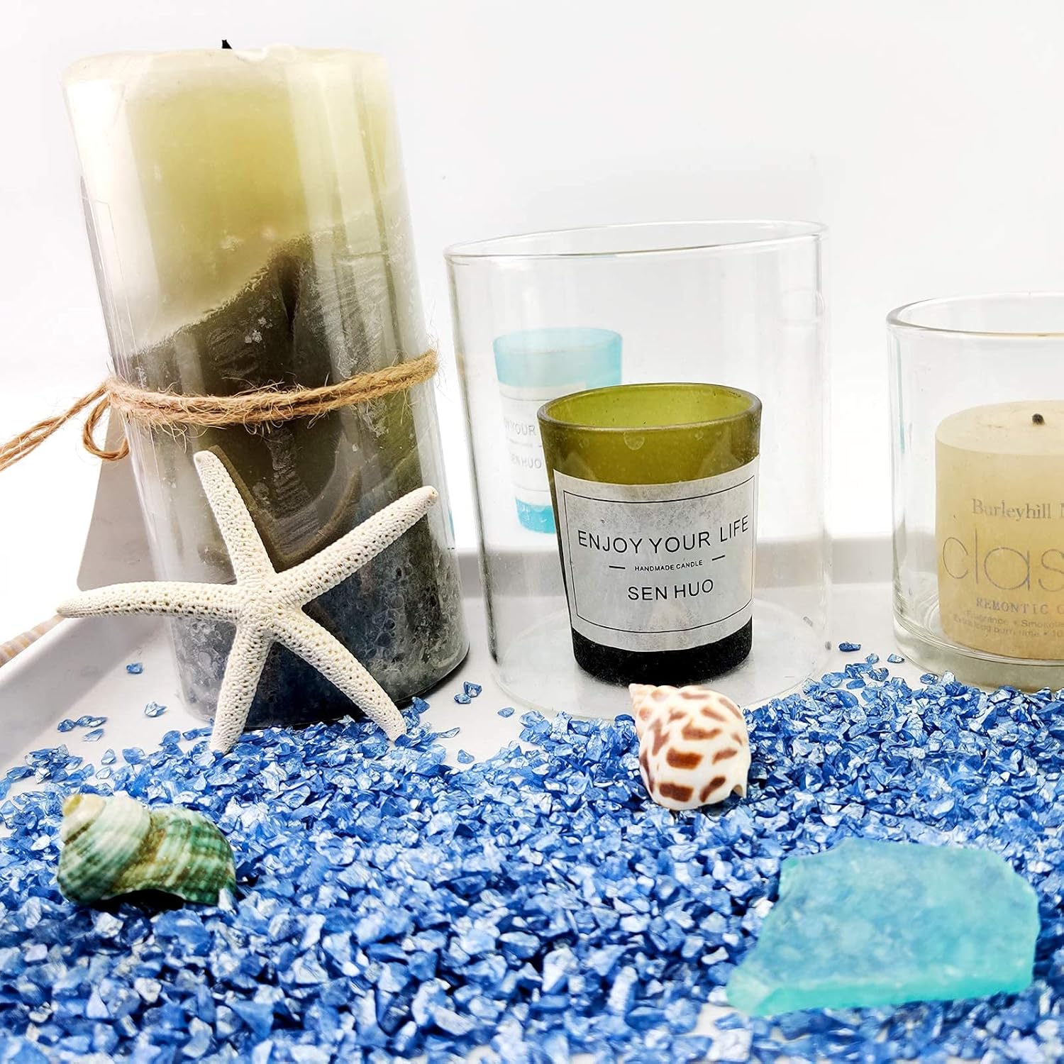 HappyFiller 1.3 Pound Broken Crushed Glass 3-7mm Fairy Garden Succulent Gravel Soil Cover Mini Stone Pieces,Vase Filler,Candle Holder Decor Mini Rock,DIY Resin Art,Paint,Craft Glitter,Pacific Blue