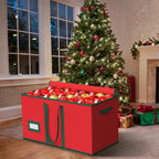 Christmas Ornament Storage Box-Store 128/3" Ornaments, Ornament Organizer Storage box with Dual Zipper Closure Lid & Adjustable Dividers, Large Xmas Decoration Storage Containers, 600D Tear-Proof/Red