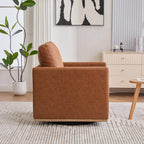 Swivel Accent Chair, 30.7" W Upholstered Square Club Sofa, 360 Degree Rotating Comfortable Lounge Armchair for Living Room, Bedroom, Apartment, Nursery (Brown)