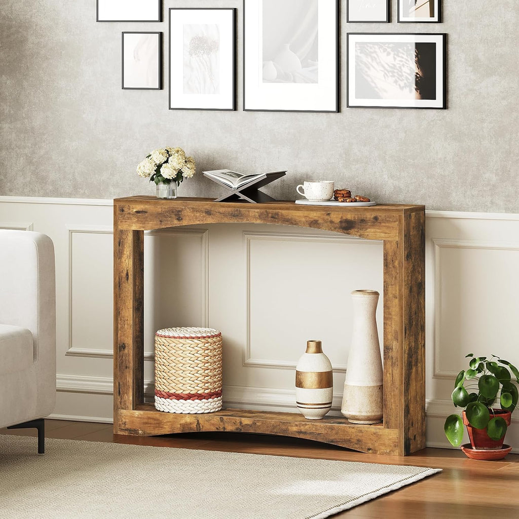 YATINEY Narrow Console Table, 5.9'' Thin Entryway Table, Behind Couch Table for Small Spaces, Small Farmhouse Hallway Table, for Living Room, Hallway, Foyer, Rustic Brown CT19RR