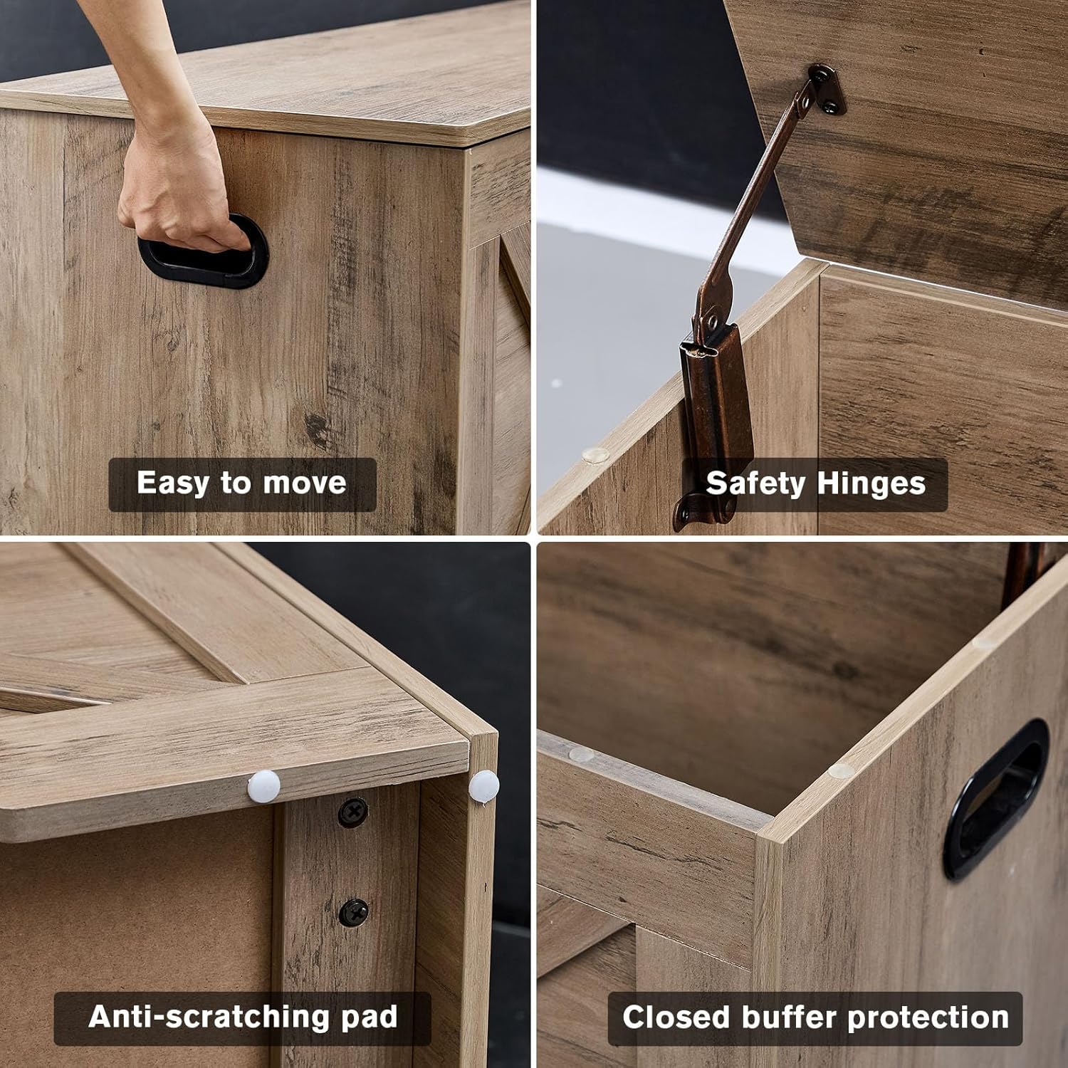 55.1” Storage Bench, Extra Large Entryway Bench with Storage,Storage Chest with 2 Safety Hinges,Blanket Storage,Shoe Storage Chest for Bedroom,Living Room,Easy Assembly. (Greige)