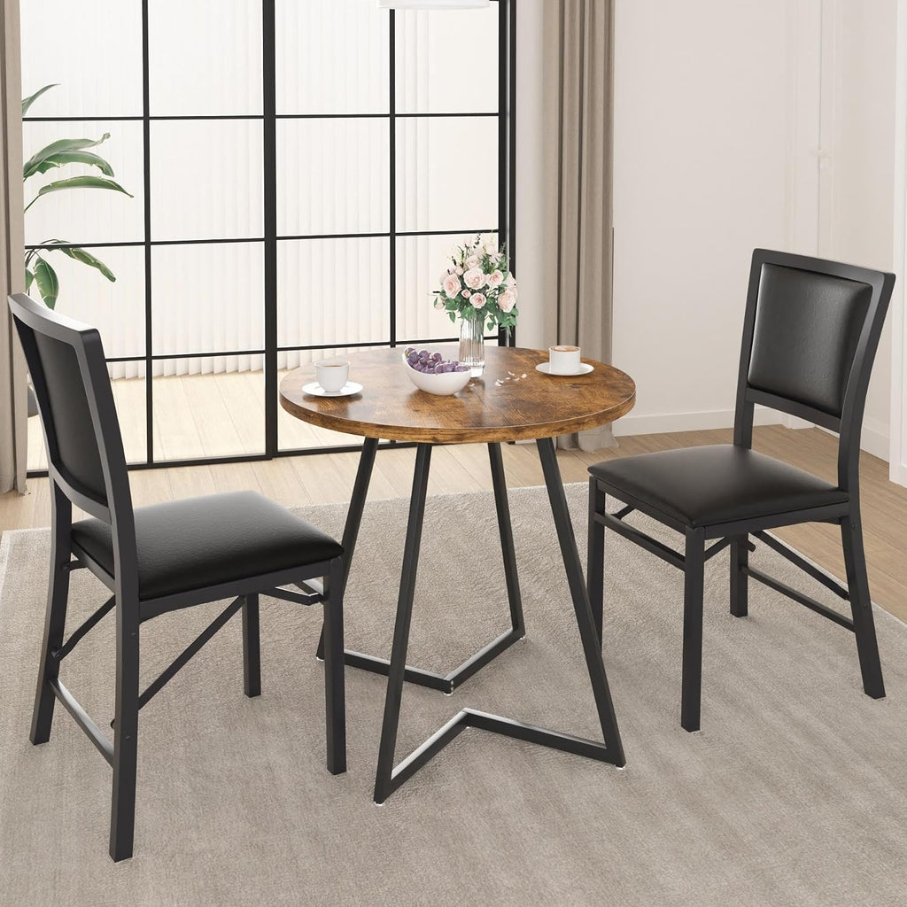 VECELO Folding Chairs Set of 4 with Cushion, Foldable Padded Seats with Heavy Duty Metal Frame for Kitchen/Dining/Living Room, No Assembly & Space Saving Design, Black