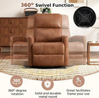 HAOMARKETS Swivel Rocker Recliner Chair, Manual Faux Leather Glider Rocking Recliners for Adults, 360° Swivel Nursery Reclining Sofa with Padded Backrest for Living Room, Dark Brown