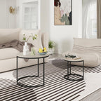 Otterease Nesting Tables Set of 2, Round Coffee Table, Small Nesting Coffee Table with Adjustable Non-Slip Fee, Wood Grain Top Nesting Tables for Living Room, Bedroom (Wood Grain Grey)