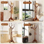 Wood Freestanding Coat Rack with 8 Hooks Coat Tree Standing,Walnut | Wooden Creative Clothes Hanger with Sturdy Sphere Base and Tree Branch Hooks 160lb Load Capacity for Entryway Hallway Bedroom