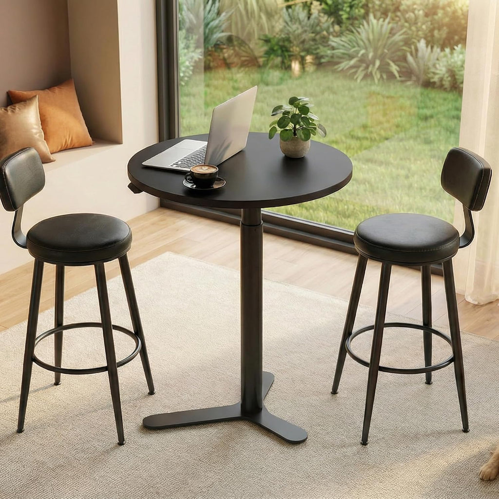 FLEXISPOT Gas Spring Adjustable Bar Table with One-Touch Lift, Flexible Height 25.8"–41.3", 19.7" Round High-Top Pub Table for Balcony, Kitchen, Apartment & Small Spaces (Black)