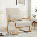 SAETSFEG Rocking Chair for Nursery with Lumbar Pillow, Upholstered Accent Chair with Solid Rubberwood Frame, Living Room & Bedroom, Cozy Reading Chair for Small Spaces, Lightgrey