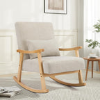 SAETSFEG Rocking Chair for Nursery with Lumbar Pillow, Upholstered Accent Chair with Solid Rubberwood Frame, Living Room & Bedroom, Cozy Reading Chair for Small Spaces, Lightgrey