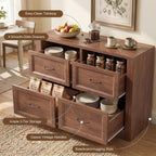 39" Sideboard Buffet Cabinet with 4 Drawers, Storage Credenza with Toe-Kick Design, Modular Cabinet System Expandable for Living Room, Entryway & Kitchen (1, Cracked Oak, 39 Inch)