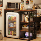 Homieasy Mini Fridge Cabinet with Power Outlet, Coffee Bar Cabinet with Mini Fridge Space, Industrial Liquor Cabinet with Wine Storage & Glass Holder for Dorm, Living Room, Home Kitchen, Rustic Brown