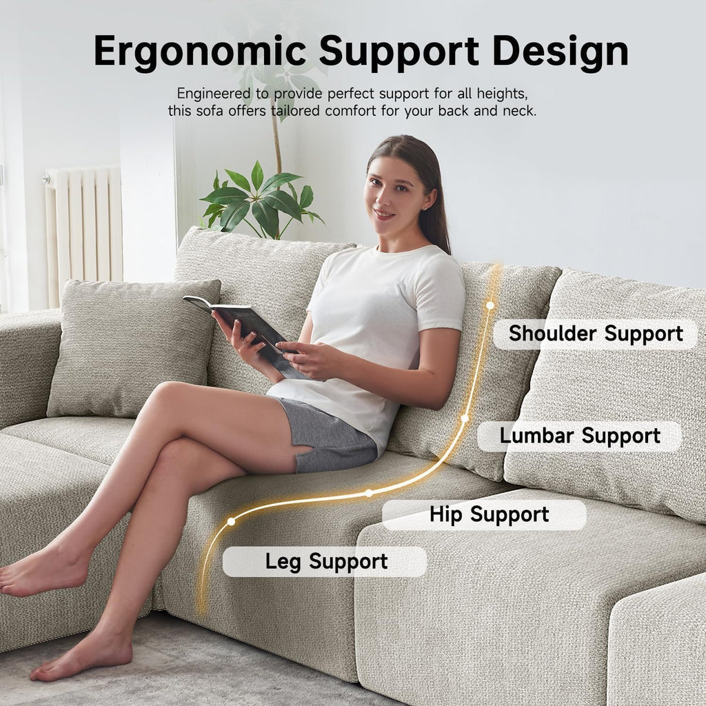 150" Modern Boneless Sectional Couches for Living Room,Oversized Modular Sectional Sofa,Extra Deep 6 Seater,Plush Comfy Cloud Couch with Flexible Layout,No Assembly Required,Beige Chenille