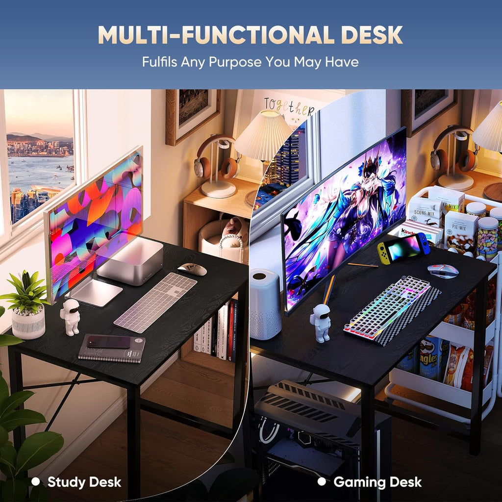 DUMOS 31 Inch Small Computer Desk for Home Office, Gaming Writing Desks for Bedroom Modern Study Work Table Simple Style Workstation with Reinforcement Structure, Black