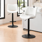 Rowill Bar Stools Set of 2 Modern Counter Height Barstools Swivel Adjustable White Faux Leather Bar Chairs for Kitchen Island with Back and Metal Base