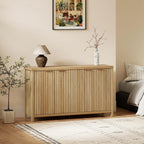 OAKHAM HOME Buffet Cabinet Fluted Sideboard 56" Accent Cabinet with Adjustable Shelves 4 Doors Modern Storage Credenza for Living Room Kitchen Hallway,Golden Oak
