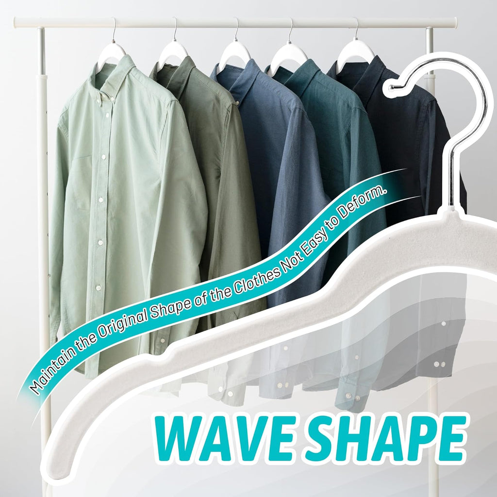 Sishynio Velvet Hangers 100 Pack, Space Saving Non Slip Hangers for Closet Organization, Slim Flocked Clothes Hangers with 360° Hooks for Shirts, Dresses, Pants, Coats and Tops(White)