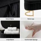 51 Inch Storage Ottoman Bench Velvet End of Bed Storage Bench King Size Upholstered Tufted Bench Large Space for Bedroom Living Room Entryway Black