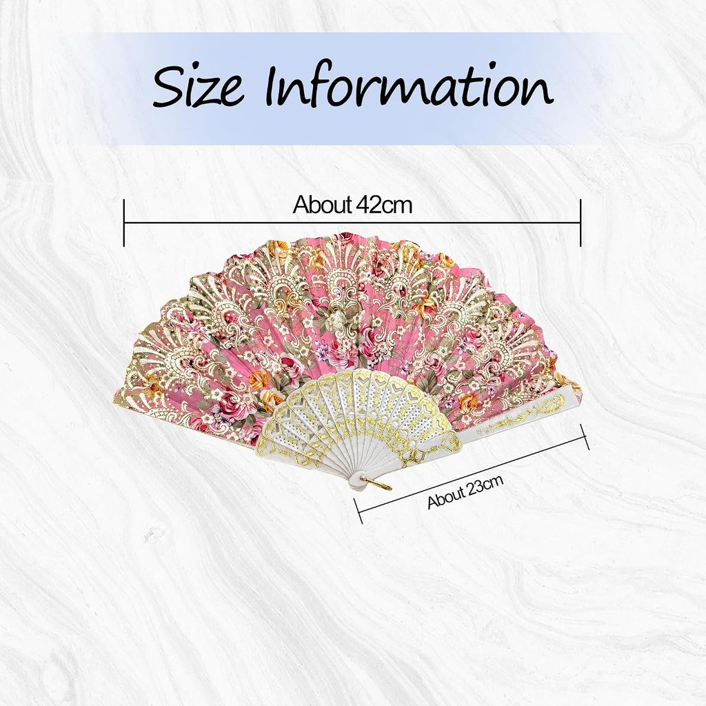 Spanish Style Folding Fan, Decorative Floral Hand Fan with Plastic Frame, 42cm Foldable Dance Fan for Women, Costume, Wedding, Flamenco Party, Stage Performance and Photo Props(Set2)