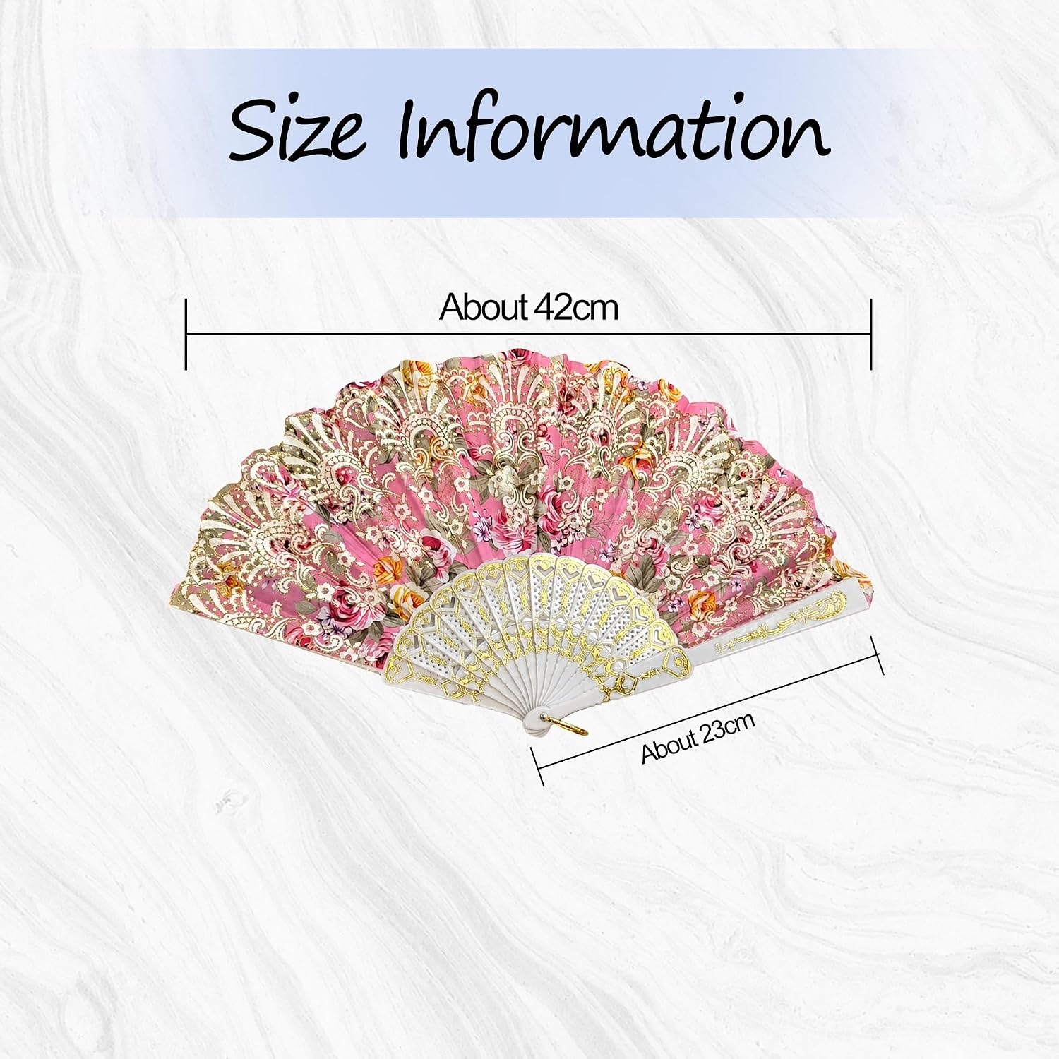 Spanish Style Folding Fan, Decorative Floral Hand Fan with Plastic Frame, 42cm Foldable Dance Fan for Women, Costume, Wedding, Flamenco Party, Stage Performance and Photo Props(Set2)