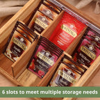HTB Acacia Wood Tea Bag Organizer Storage Box with 6 Compartments | Tea Chest Box with Clear Acrylic Transparent Hinged Lid,Tea Bag Holder for Kitchen,Office,Bar,Coffee Station