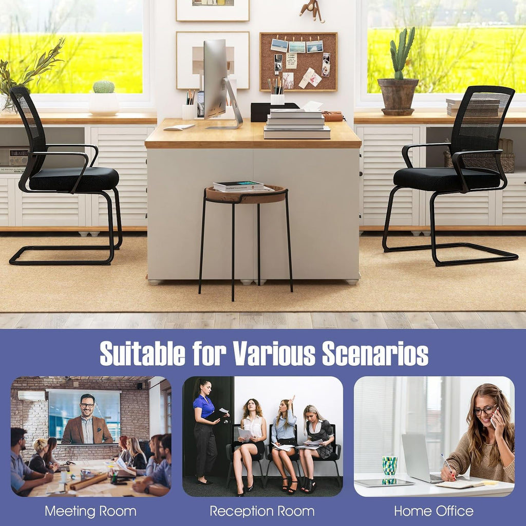 Giantex Office Guest Chair Set of 2, Guest Conference Chair w/Lumbar Support Ergonomic Backrest, Metal Frame Sled Base Mesh Executive Chair, Desk Chair for Reception Conference Room, Waiting Room
