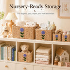 Set of 5 Storage Baskets for Organizing, Water Hyacinth Baskets for Shelves, Organizer Basket with Handles, Decorative Storage Basket for Closet, Pantry Organizers