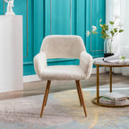 Furry Desk Chair Set of 2, Mid-Century Modern Accent Faux Fur Chair for Teen Girls, Comfy Armchair with Wood Look Metal Legs for Living Dining Room, Home Vanity Makeup Office Desk Chair No Wheel,White
