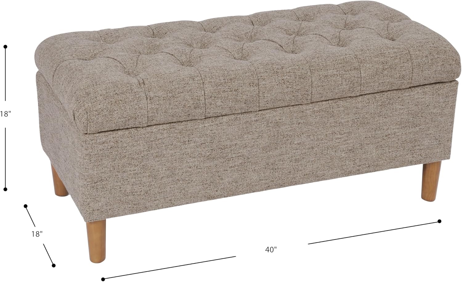 Homepop Home Decor | Tufted Ainsley Button Storage Ottoman Bench with Hinged Lid | Ottoman Bench with Storage for Living Room & Bedroom,Midtone Gray
