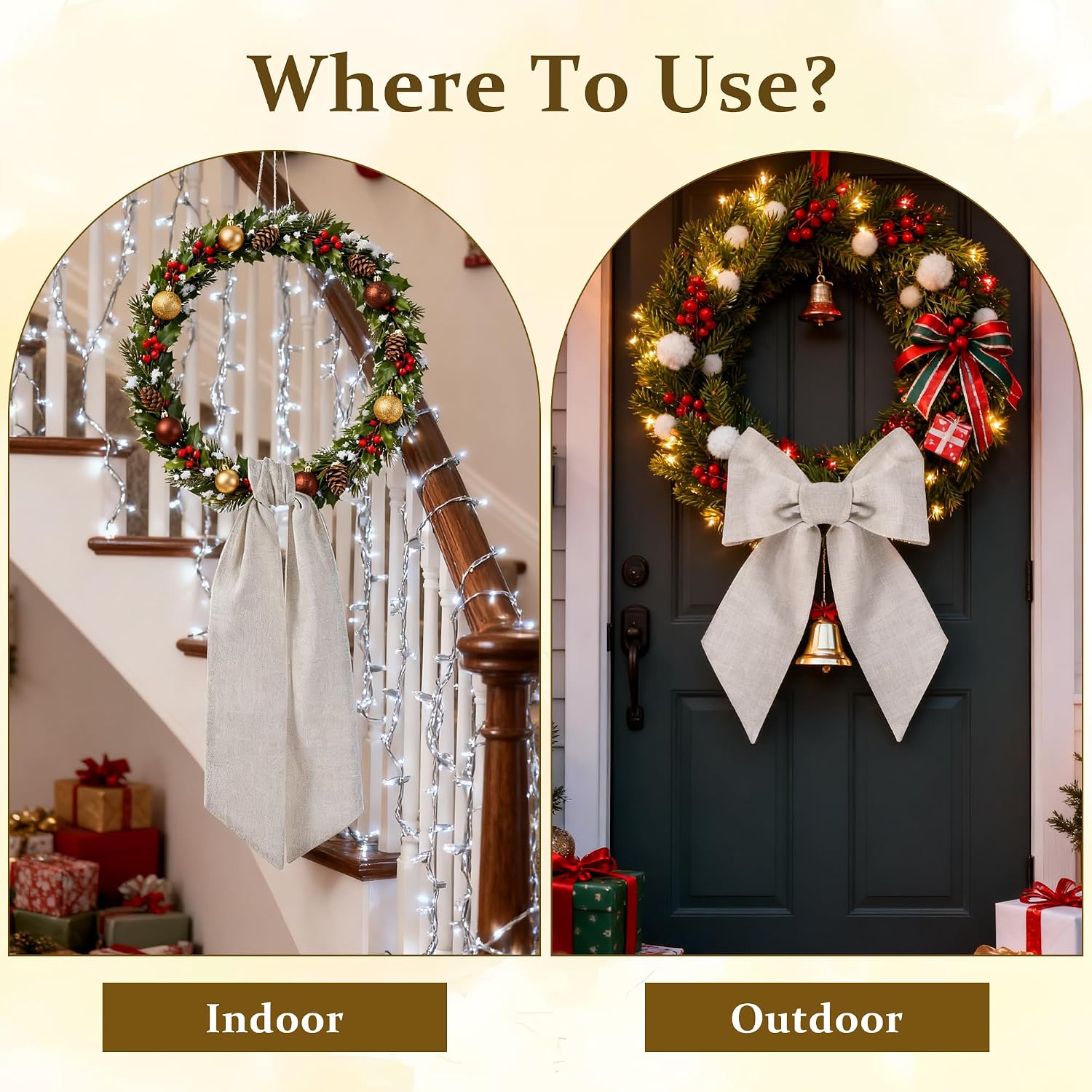 2 Pieces Wreath Sash for Front Door Natural Burlap Sash Wreath Accessories for Wedding Party Holiday Christmas Halloween Yard Outdoor Decoration