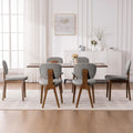 VKNOW Wooden Dining Chairs Set of 6, Mid Century Modern Upholstered Kitchen Side Chairs, Chenille Dining Room Chair with Curved Seat Backrest for Home Dining Room, Grey
