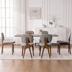VKNOW Wooden Dining Chairs Set of 6, Mid Century Modern Upholstered Kitchen Side Chairs, Chenille Dining Room Chair with Curved Seat Backrest for Home Dining Room, Grey