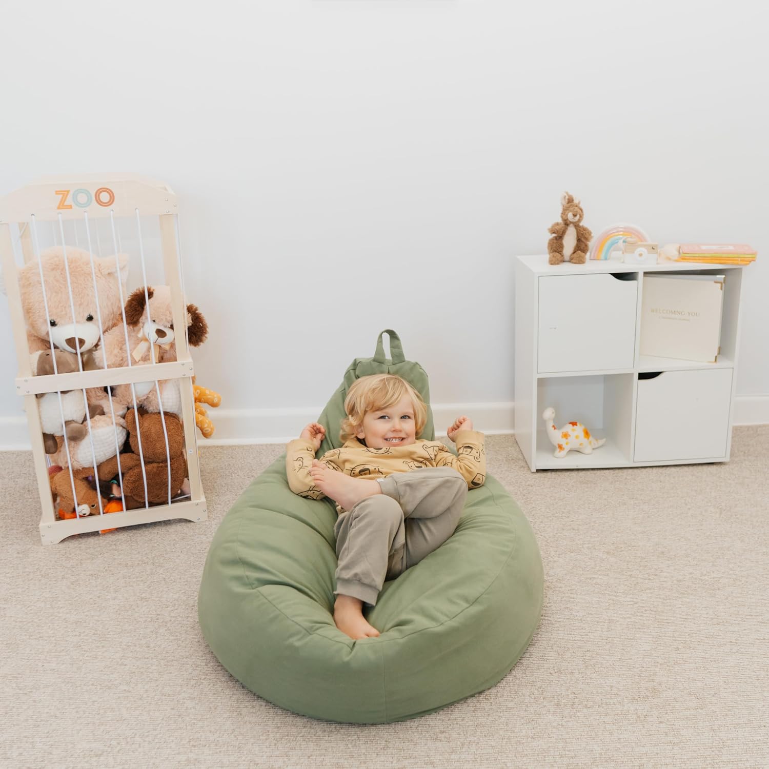 ZICOTO Stuffed Animal Storage Bean Bag Chair Cover for Kids - Easily Turn Plushie Toys into a Comfy Toddler Chair - Durable Lounge Stuffie Bag for Playroom, Living Room or Nursery Decor - Cover Only