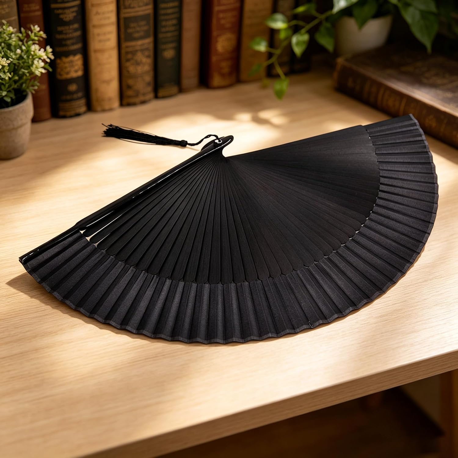 8.27 Inches Bamboo Folding Hand Fan, Chinese Japanese Retro Style Portable Quiet Fan, Elegant Gift for Women, Black