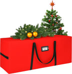 QUENTRO Heavy Duty Christmas Tree Storage Bag - Fits Up to 9ft Tall - Waterproof 600D Polyester Xmas Tree Bag with Reinforced Handles & Secure Zipper – Foldable Durable Holiday Storage Solution (Red)